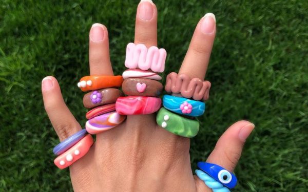 handmade trendy colorful polymer clay rings