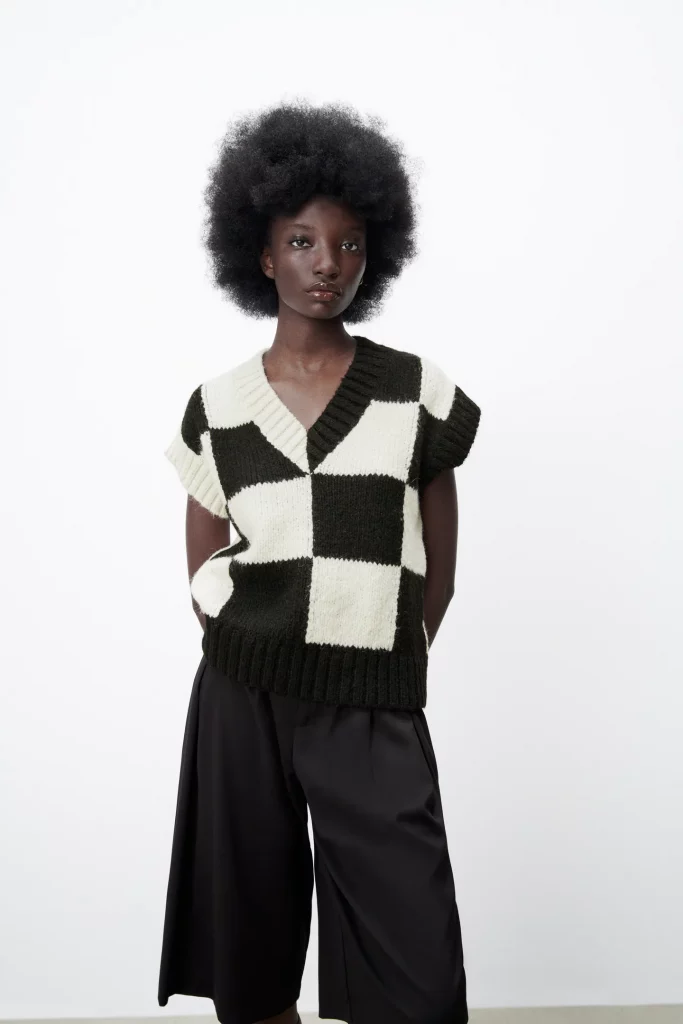 Zara Checkerboard Knit Vest
