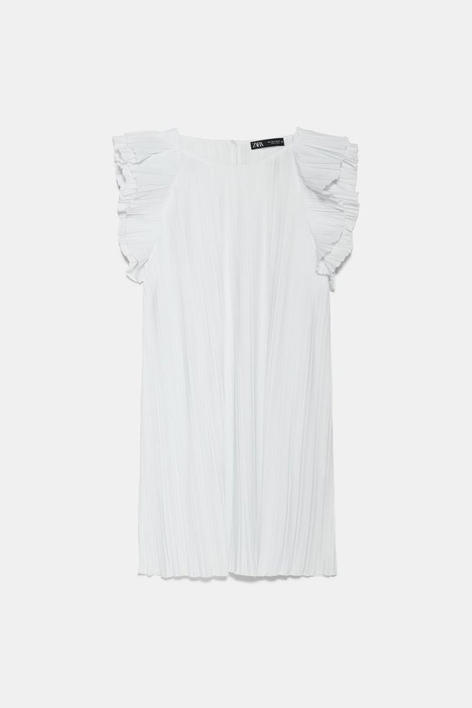 zara white pleated dress