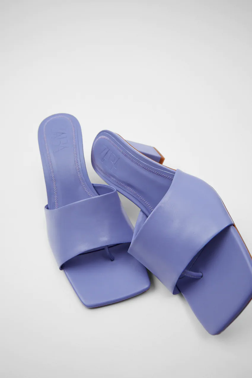 leather high heeled sandals purple