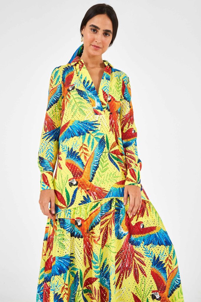 Macaw leaf maxi dress