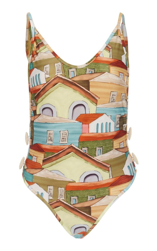 large agua de coco print v neck one piece 1