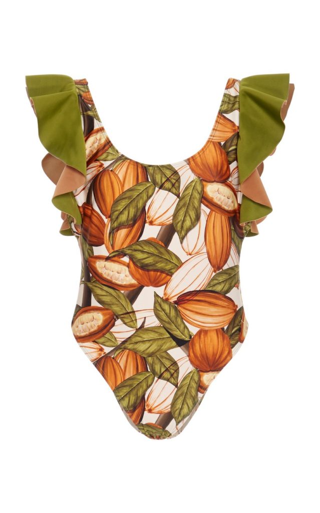 large agua de coco print v neck ruffle one piece