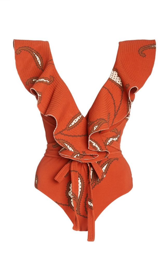 large johanna ortiz orange time traveler ruffled one piece swimsuit