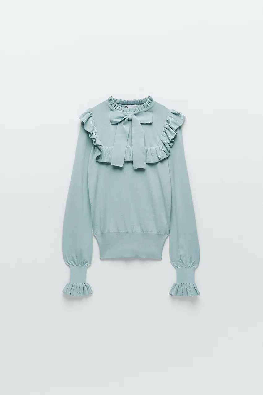 Ruffled Knit Sweater with Bow