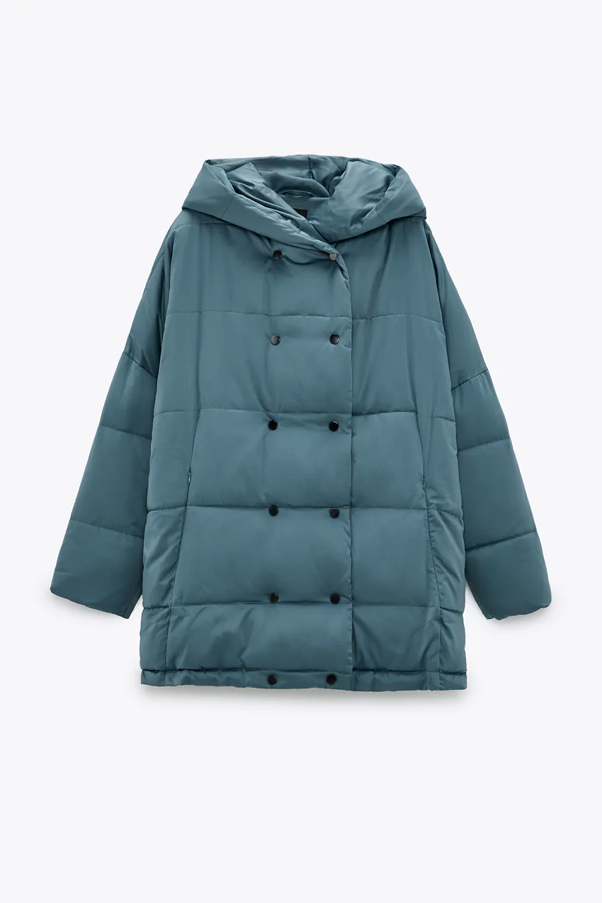 hooded puffer coat blue