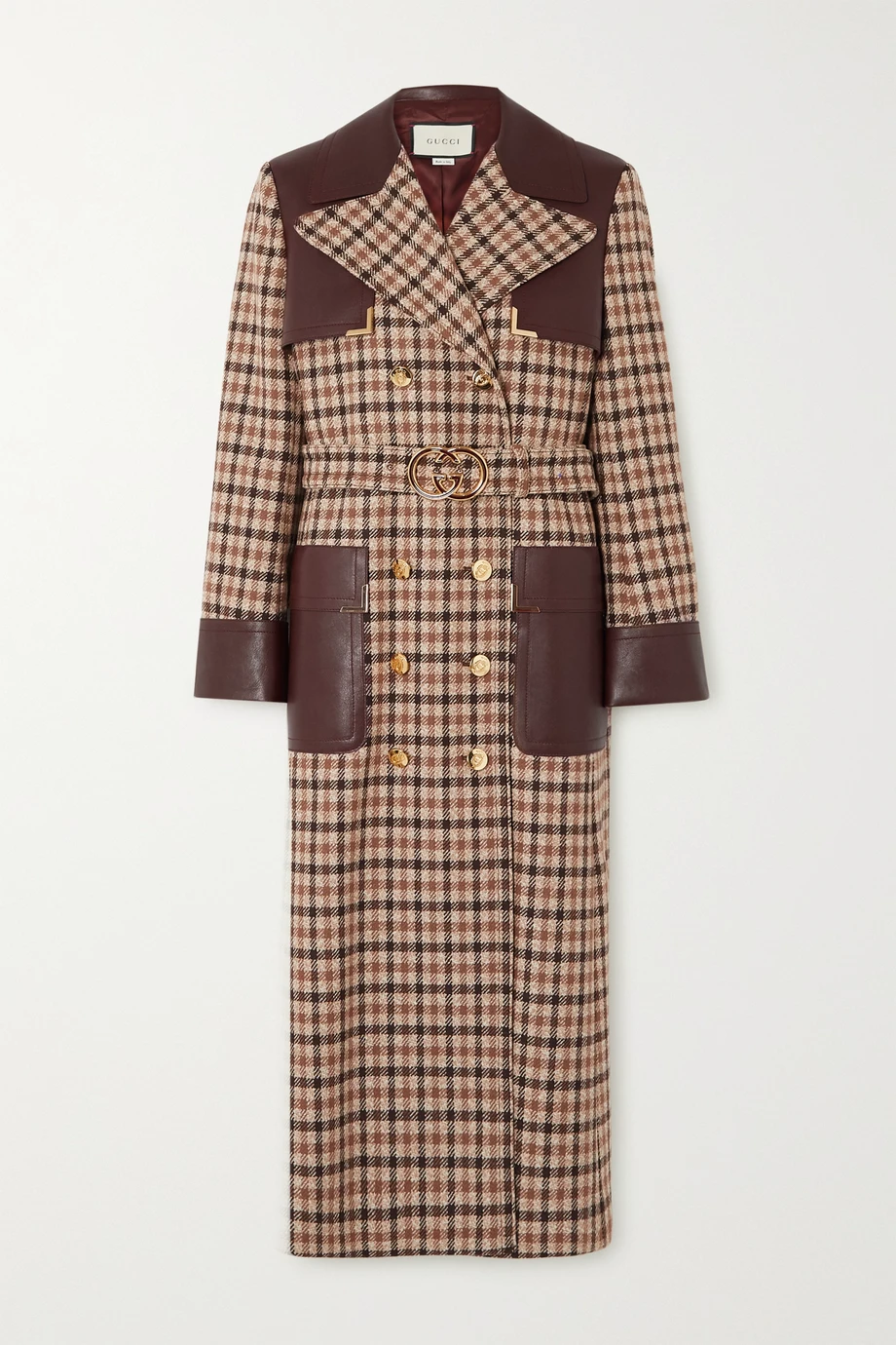 Gucci belted wool blended checkered coat