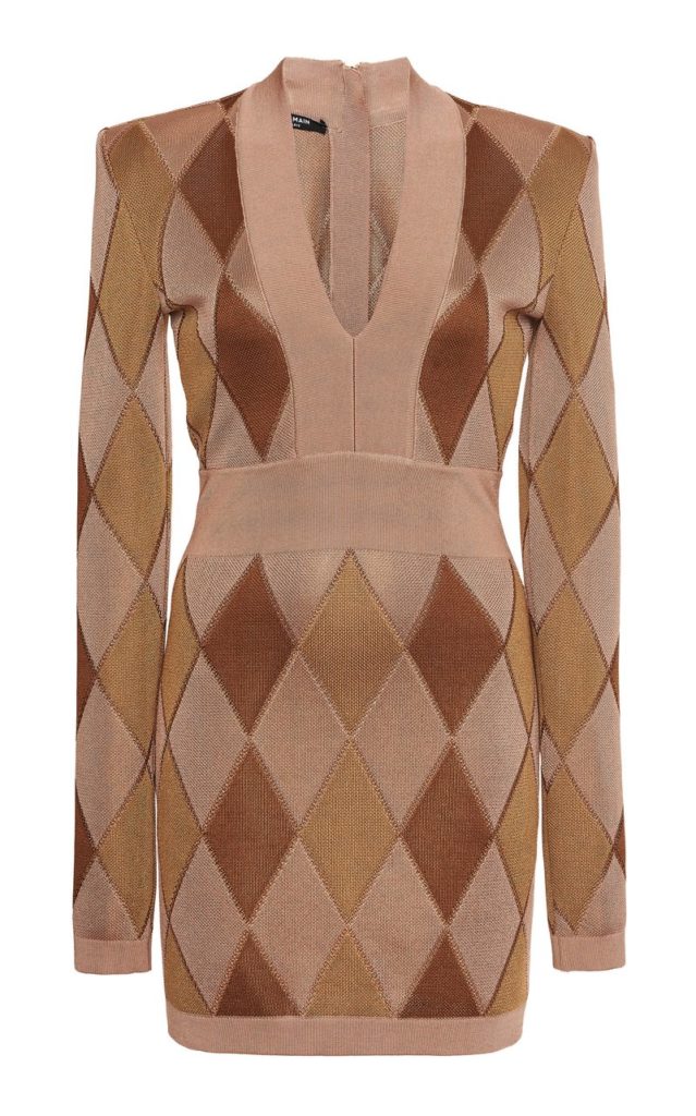 large balmain neutral color block jacquard dress