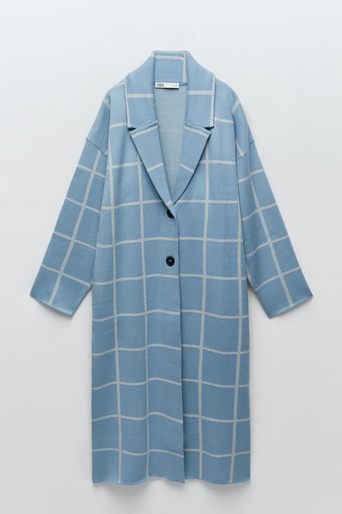 Zara blue plaid knit coat