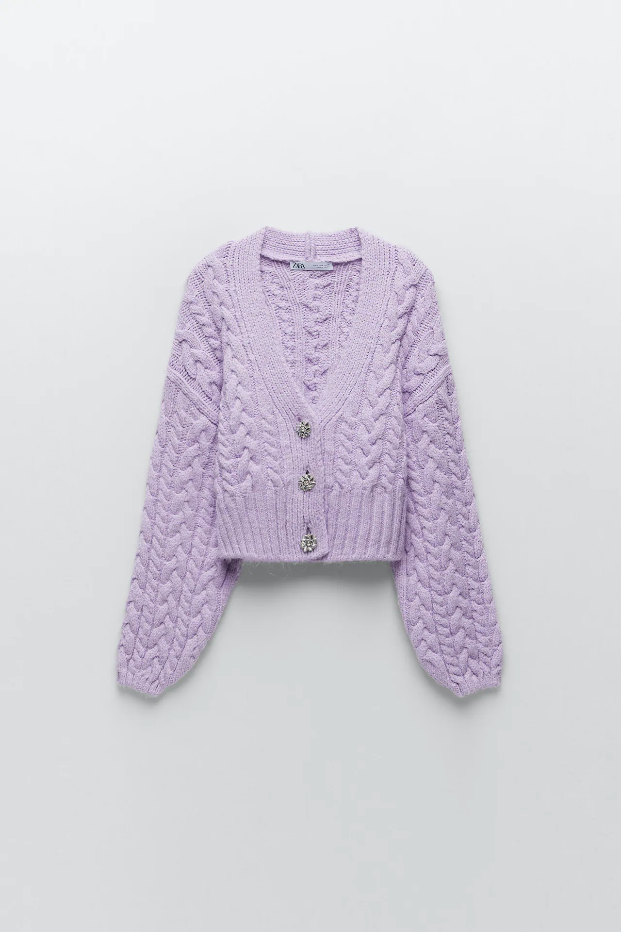 violet jewel button cable knit cardigan