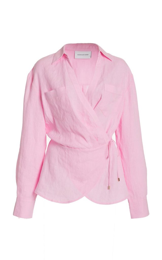 large significant other pink savannah linen wrap shirt