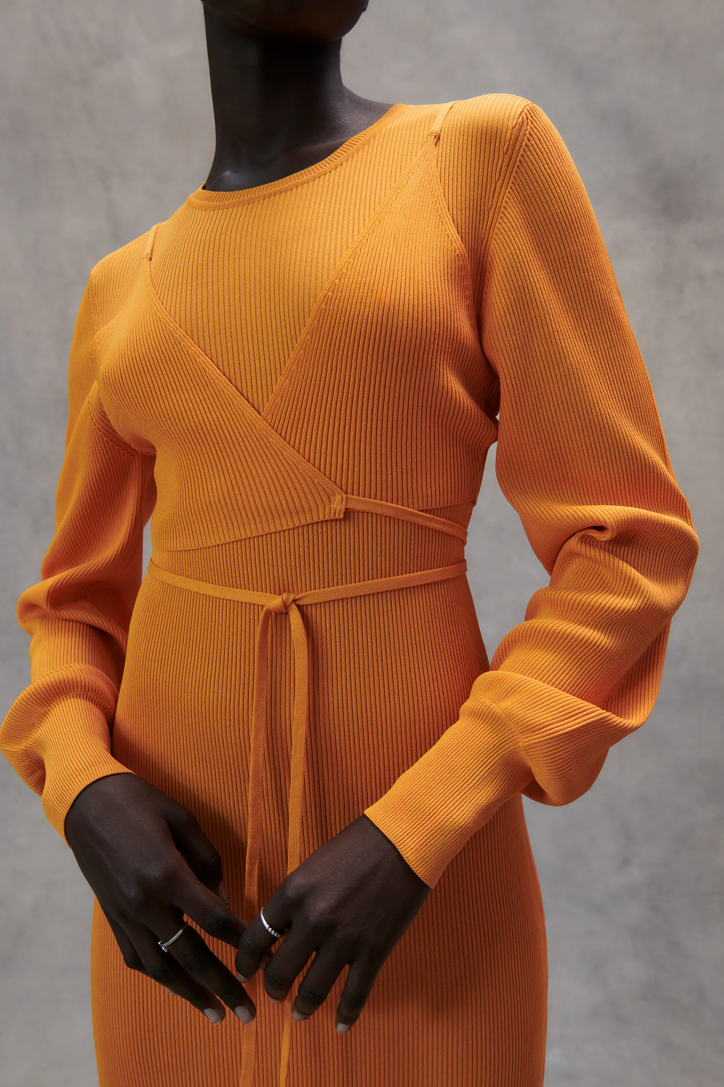 marigold knit midi dress