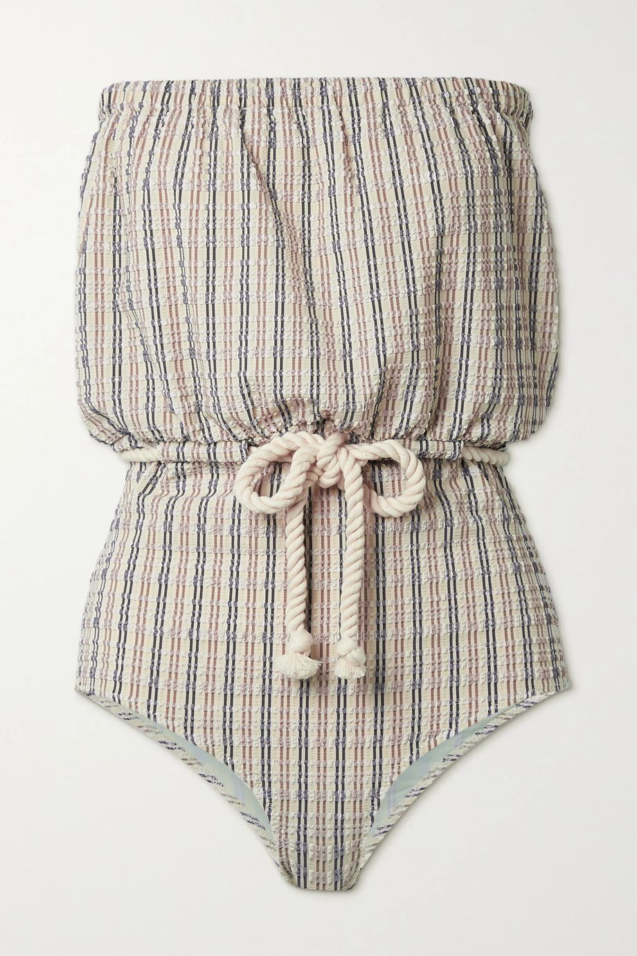 marie fernandez onepiece net sustain victor strapless rope detailed striped seersucker swimsuit