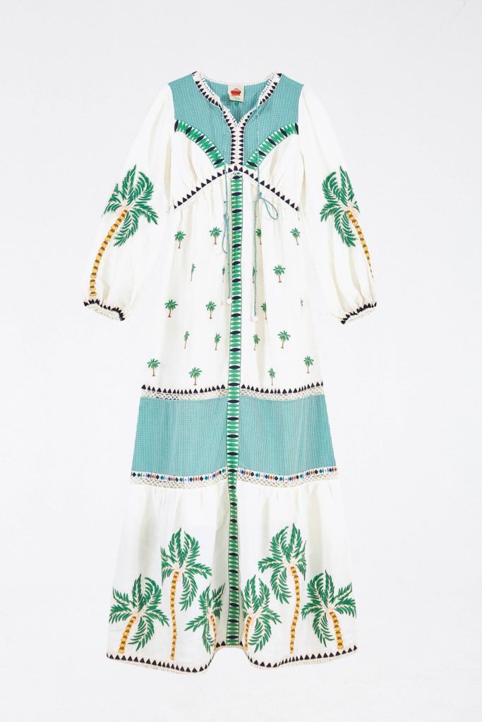 Farm Rio Palm Tree embroidered dress