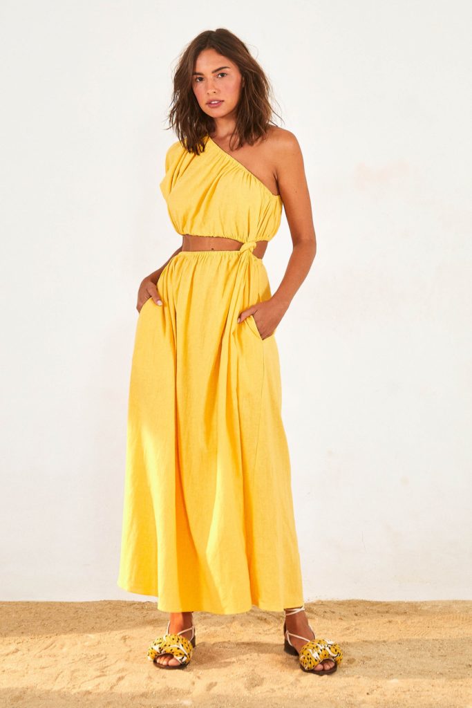Yellow Open Waist Midi Dress