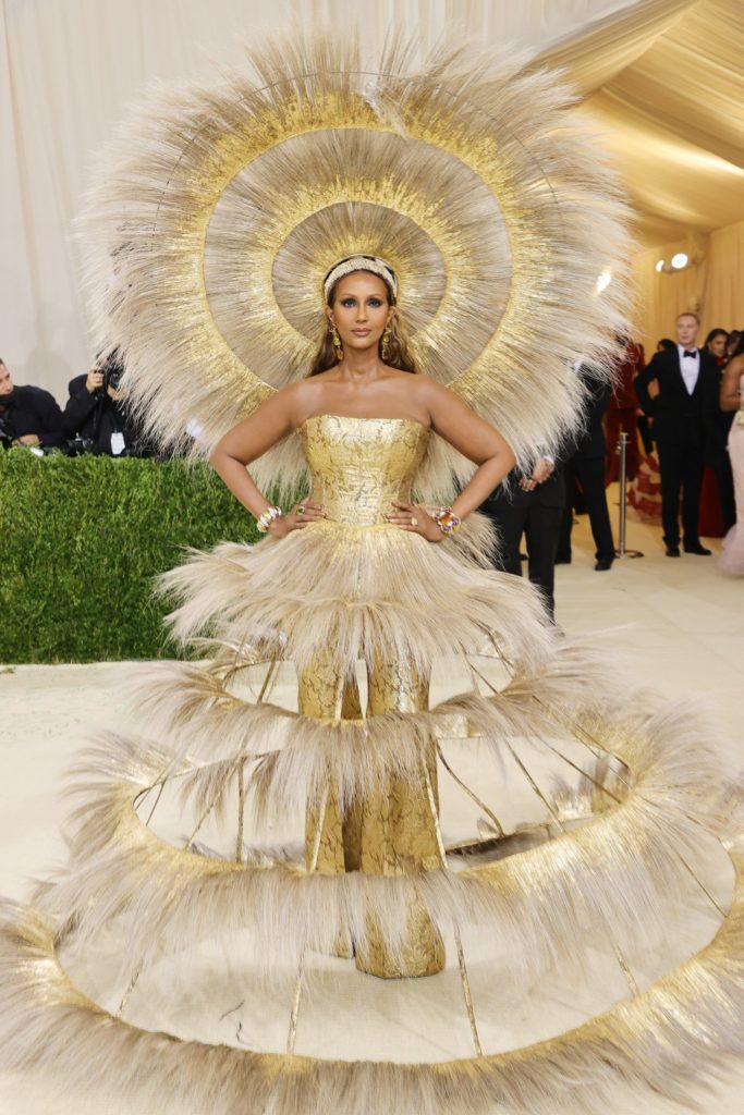 Iman Attends the 2021 Met Gala Wearing Harris Reed