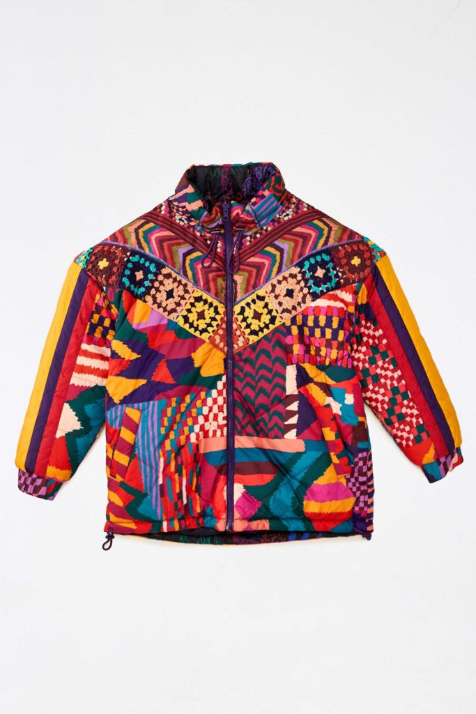 Farm Rio Red Abstract Patches Reversible Puffer Jacket