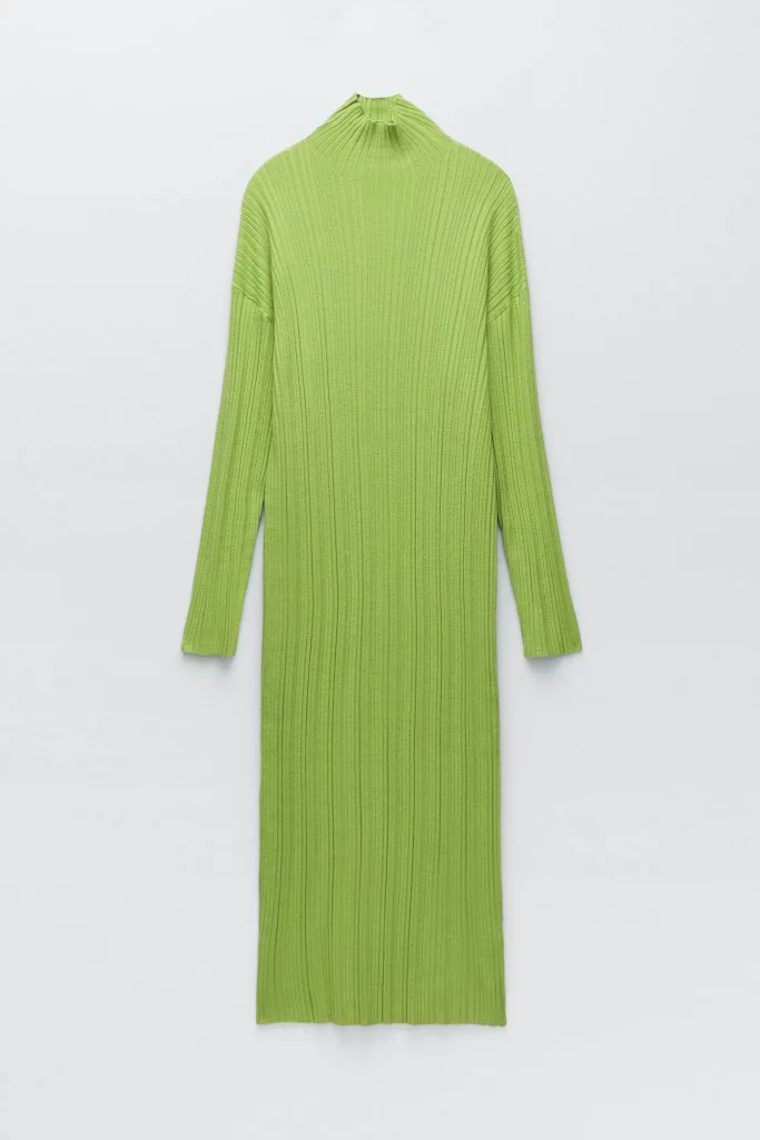 Lime Green High Collar Knit Dress