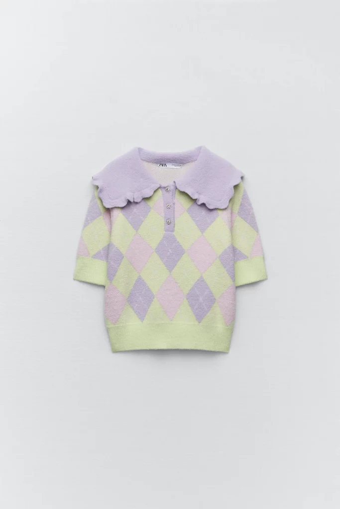 Zara Argyle polo sweater