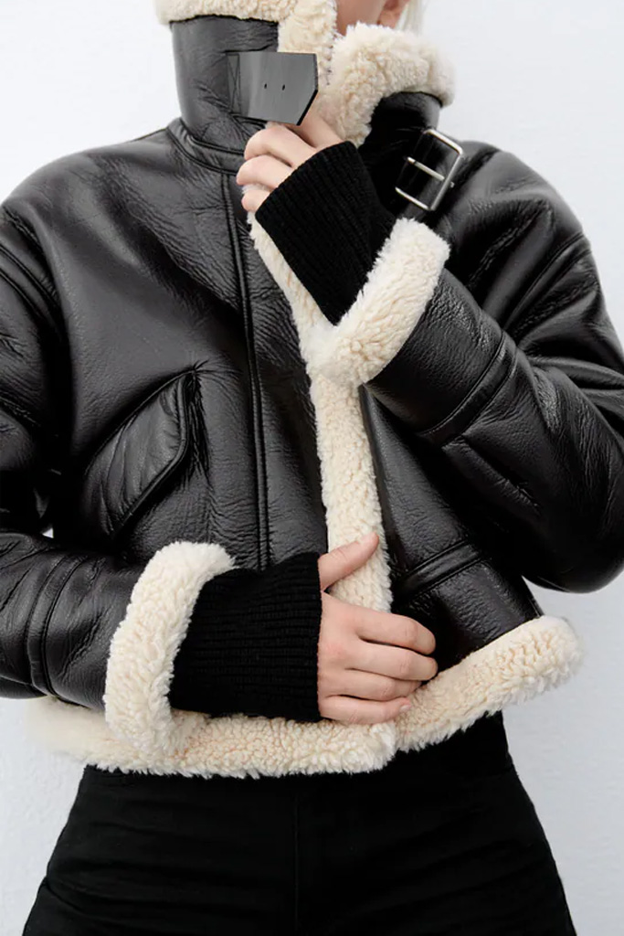 Zara Faux Leather Fleece Collar Jacket 3