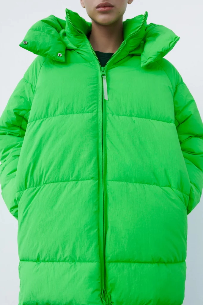 Zara Water Repellent Green Puffer Coat