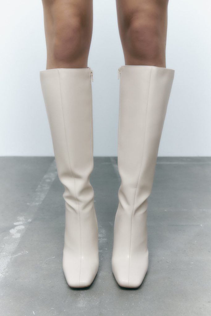 Zara Heeled Knee White Boots