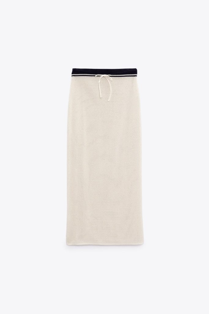Zara Striped Waist Midi Skirt